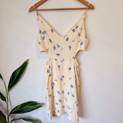 Topshop Cream Blue Rose Print Cold Shoulder Dress Size 12