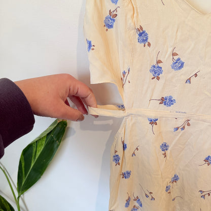 Topshop Cream Blue Rose Print Cold Shoulder Dress Size 12