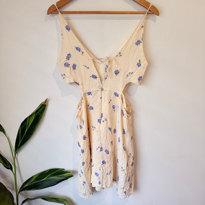 Topshop Cream Blue Rose Print Cold Shoulder Dress Size 12