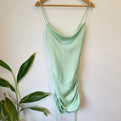 Pagani Mint Green Satin Cowl Neck Ruched Dress Size 8