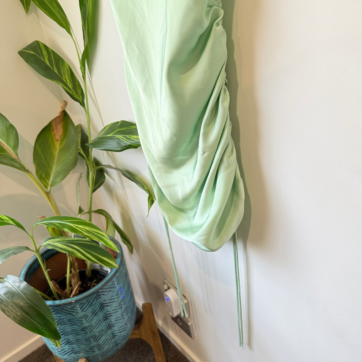 Pagani Mint Green Satin Cowl Neck Ruched Dress Size 8