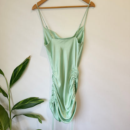 Pagani Mint Green Satin Cowl Neck Ruched Dress Size 8