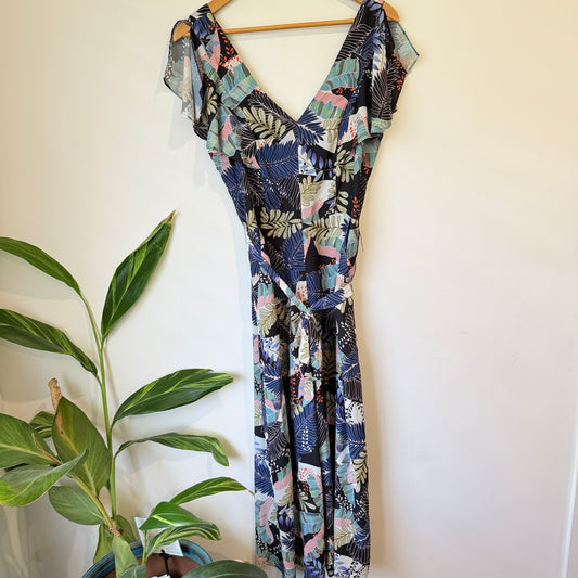 Portmans Navy Tropical Print Jump Suit Size 12