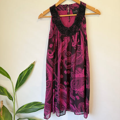 Augustine Pink and Black Paisley Beaded Neck Dress Size S