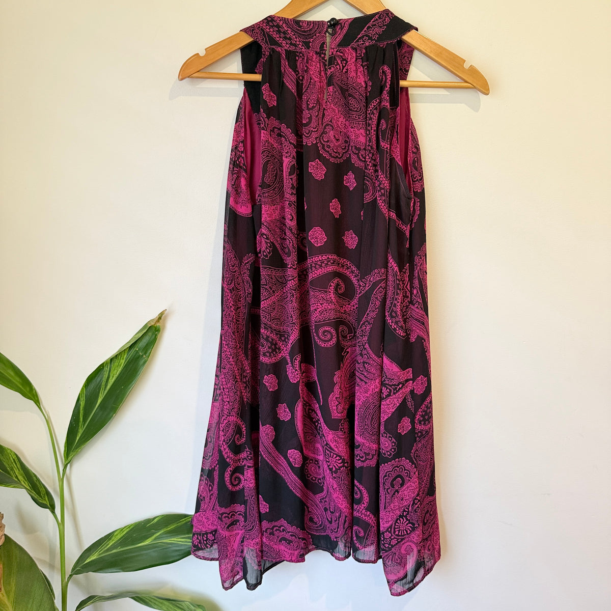 Augustine Pink and Black Paisley Beaded Neck Dress Size S