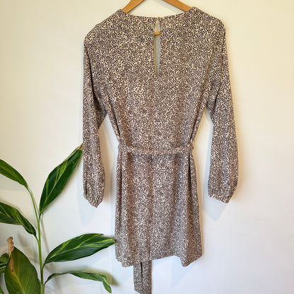 H&M l Animal Print Long Sleeve Tie Waist Dress Size 10