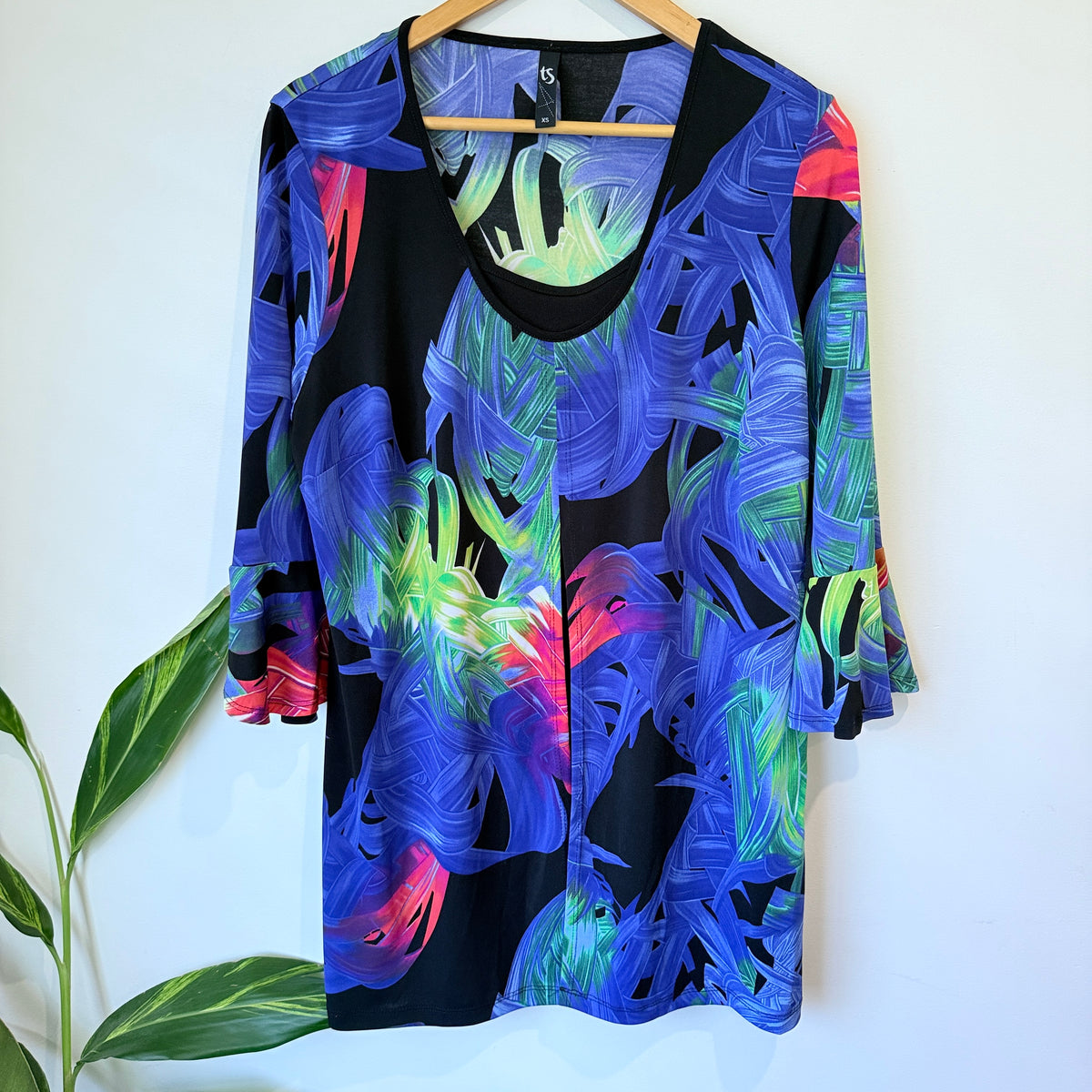 Taking Shape Blue and Green Tropical Print Tunic Top Size XS (53cm underarm)