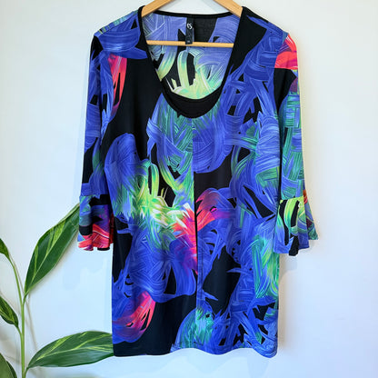 Taking Shape Blue and Green Tropical Print Tunic Top Size XS (53cm underarm)