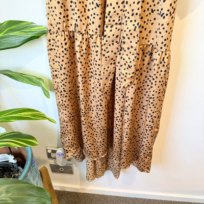 Tan Animal Print Long Sleeve Tiered Midi Dress Size 8