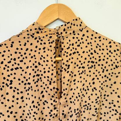 Tan Animal Print Long Sleeve Tiered Midi Dress Size 8