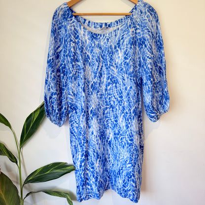Country Road Blue and White Print Shift Dress Size 12