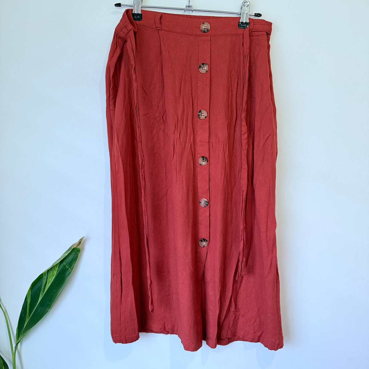 Spirit Rust Button Front Midi Skirt Size 12