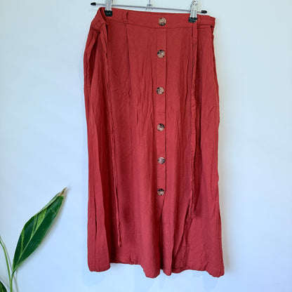 Spirit Rust Button Front Midi Skirt Size 12