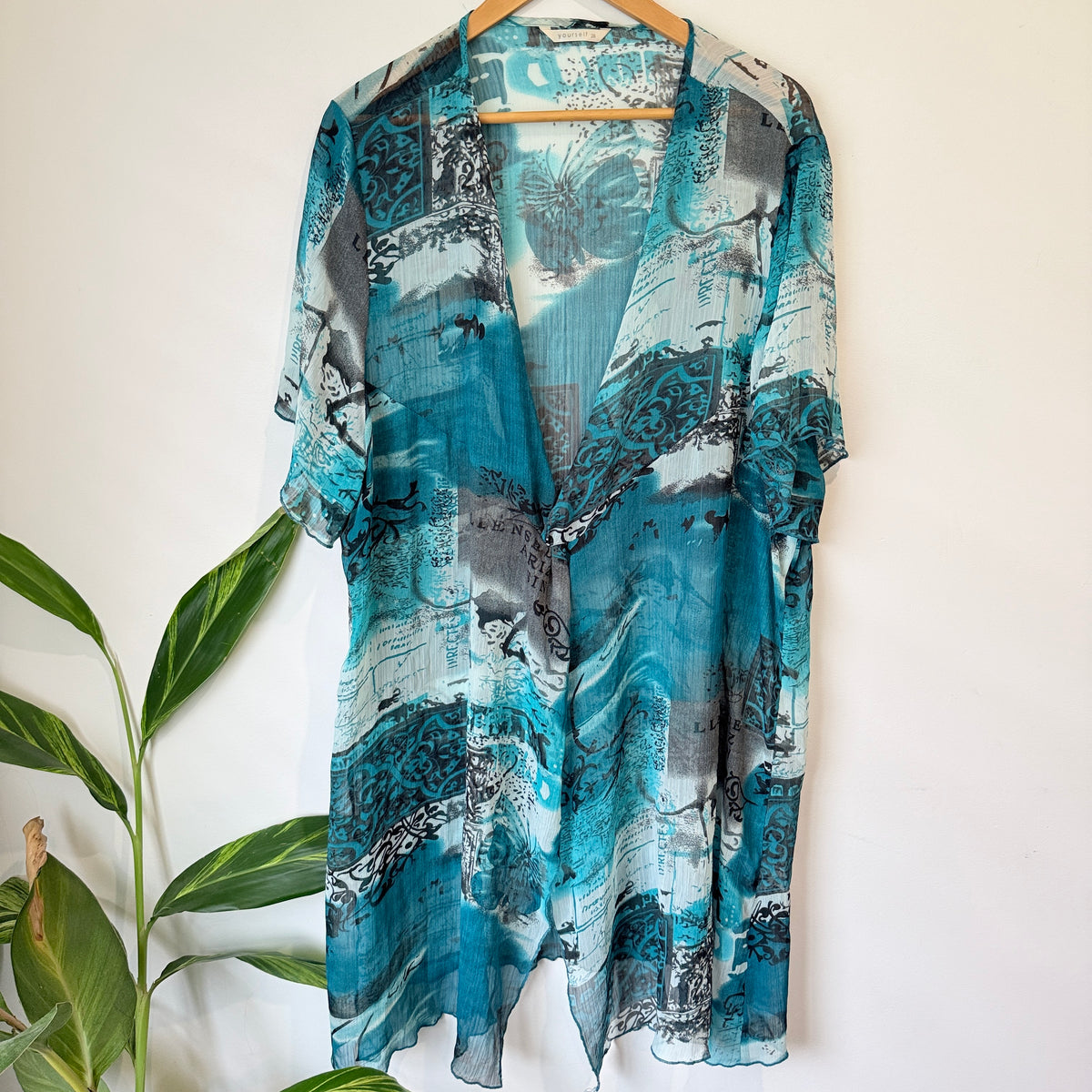 Yourself Teal Abstract Print Sheer Tunic Size 26