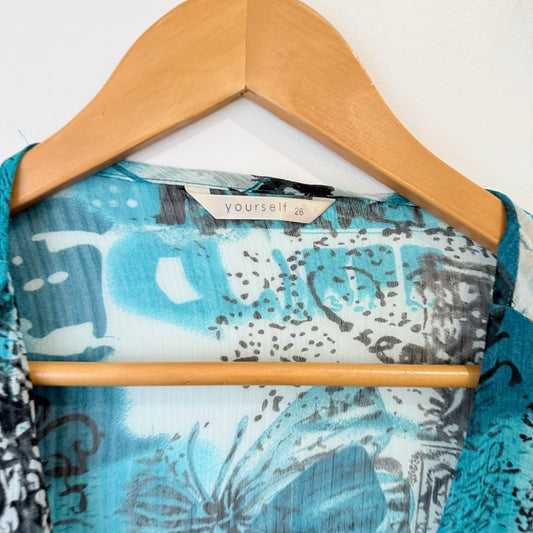 Yourself Teal Abstract Print Sheer Tunic Size 26