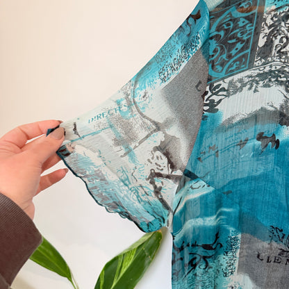 Yourself Teal Abstract Print Sheer Tunic Size 26