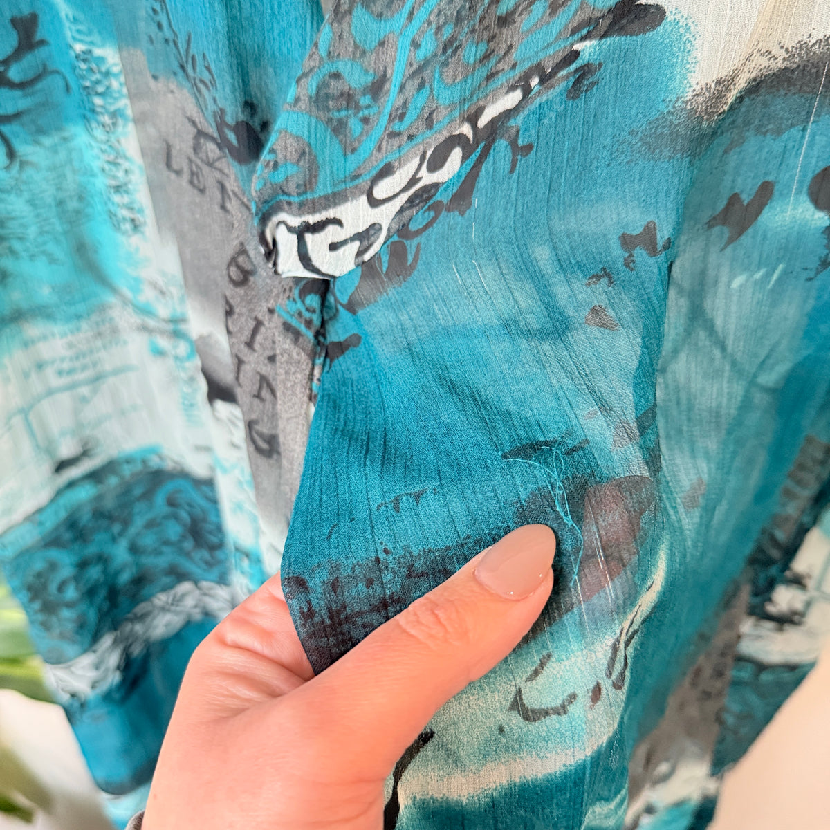 Yourself Teal Abstract Print Sheer Tunic Size 26