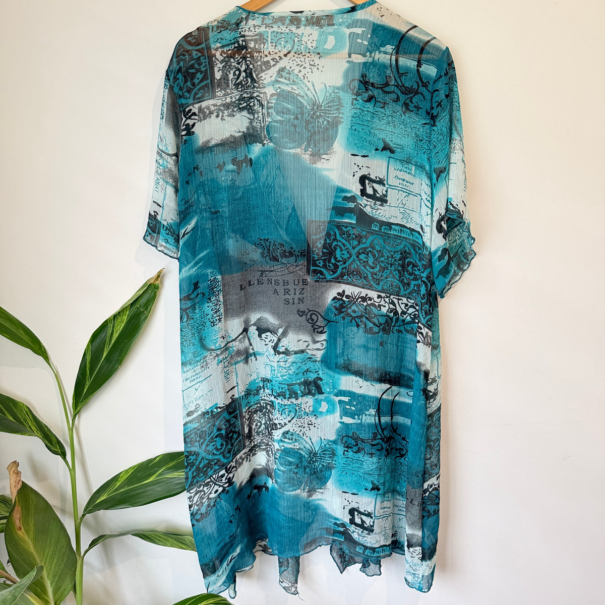 Yourself Teal Abstract Print Sheer Tunic Size 26