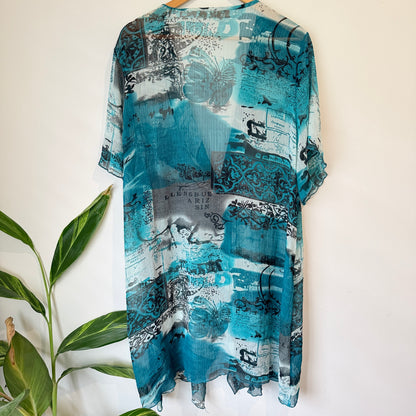 Yourself Teal Abstract Print Sheer Tunic Size 26