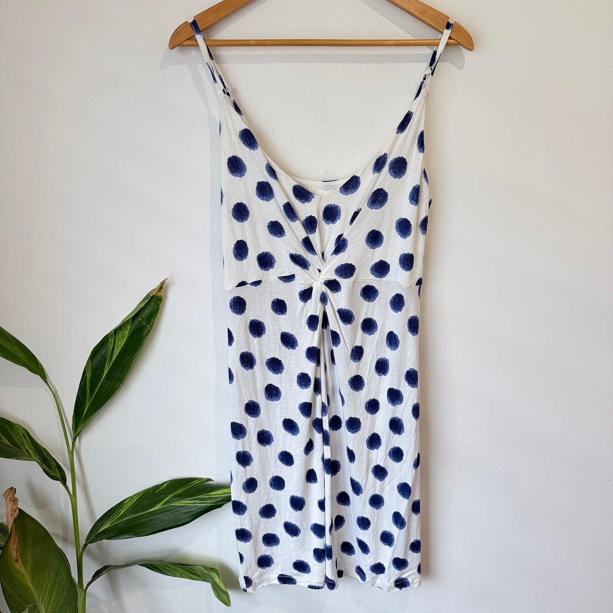 H&M White and Blue Spot Print Mini Dress Size L