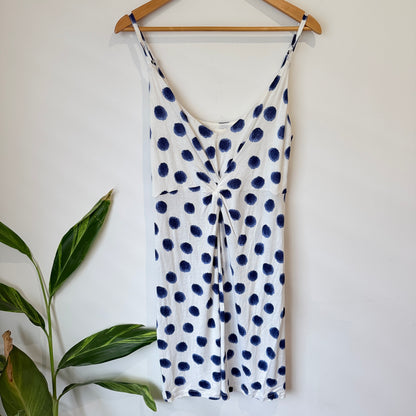 H&M White and Blue Spot Print Mini Dress Size L