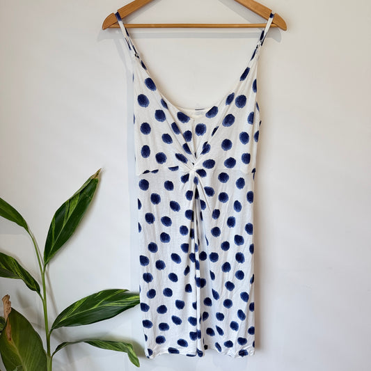 H&M White and Blue Spot Print Mini Dress Size L