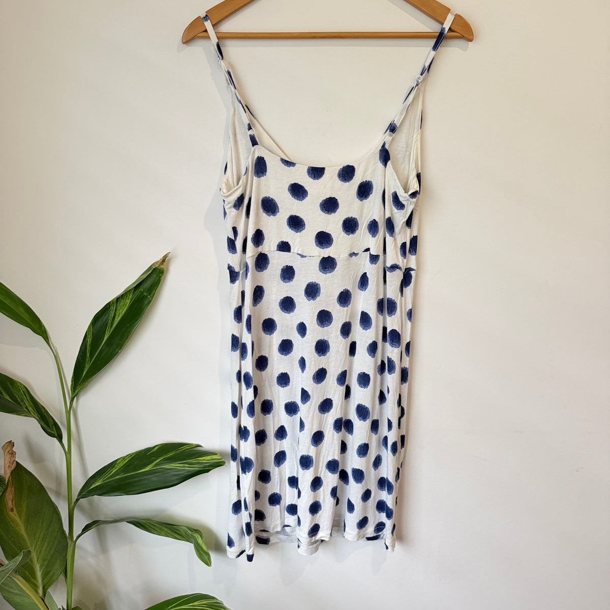 H&M White and Blue Spot Print Mini Dress Size L