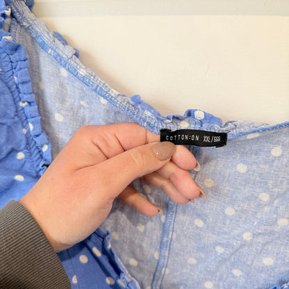 Cotton On Blue and White Spot Print Puff Sleeve Crop Top Size XXL