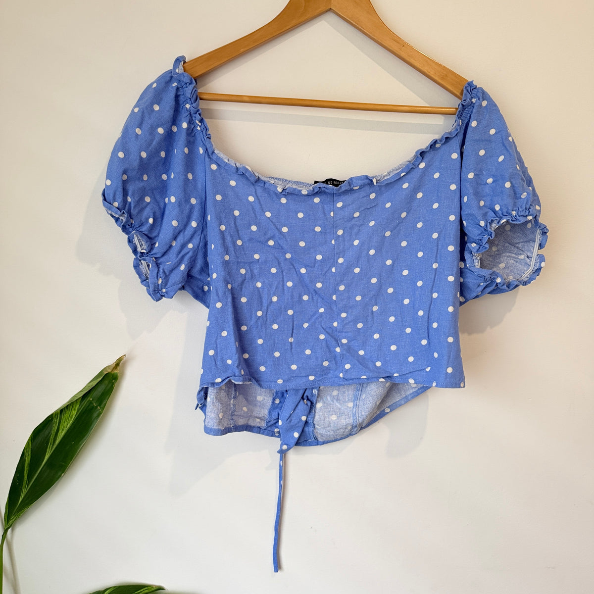 Cotton On Blue and White Spot Print Puff Sleeve Crop Top Size XXL