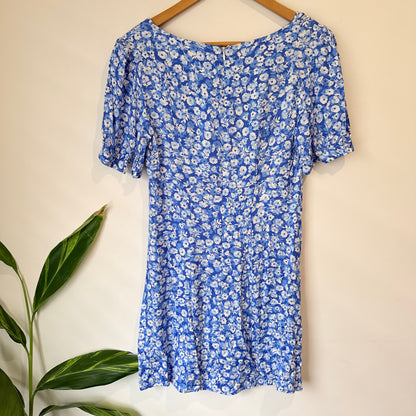 Kookai Blue and White Floral Print Mini Dress Size 40