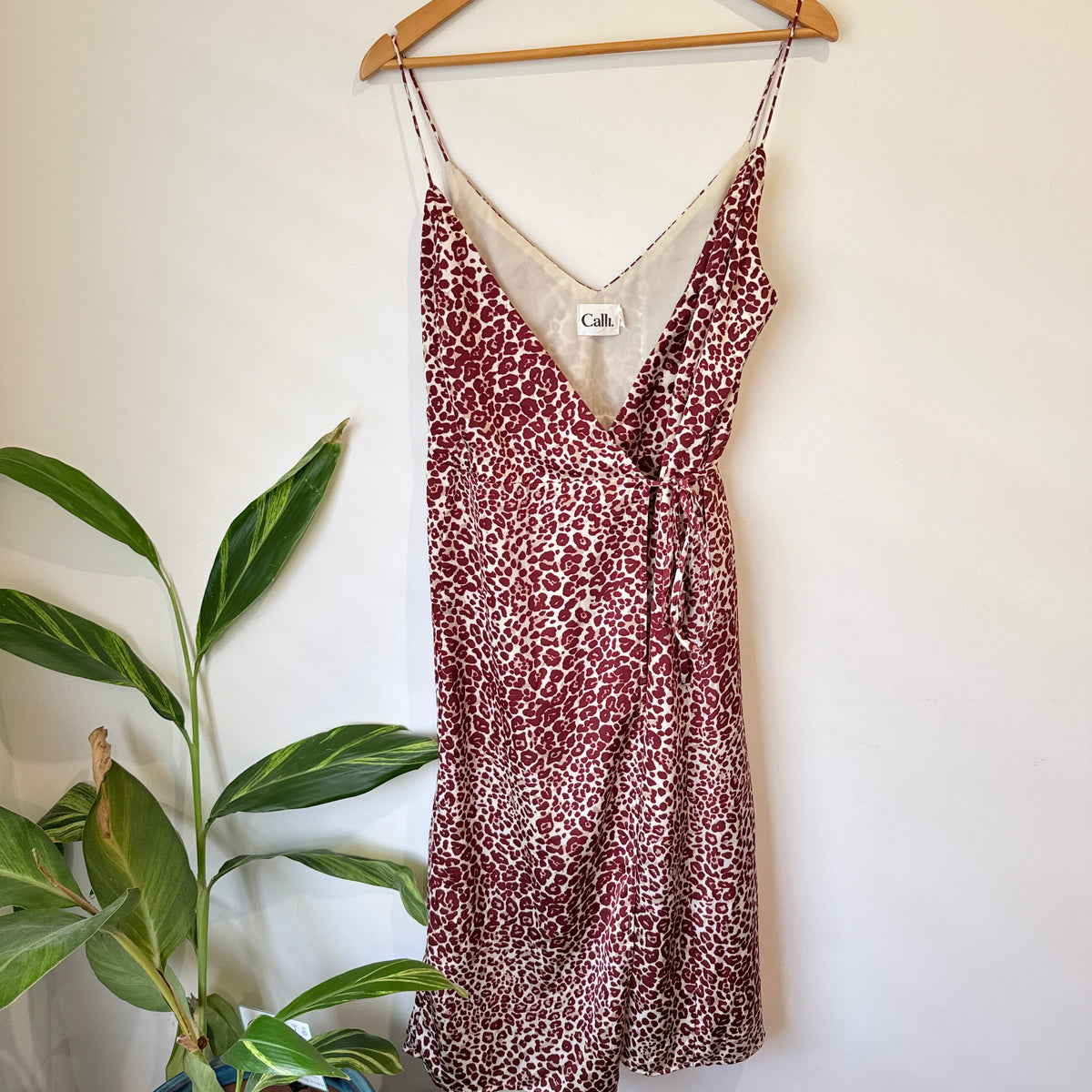 Calli Burgundy Leopard Print Wrap Dress Size 16