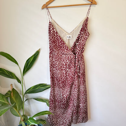 Calli Burgundy Leopard Print Wrap Dress Size 16