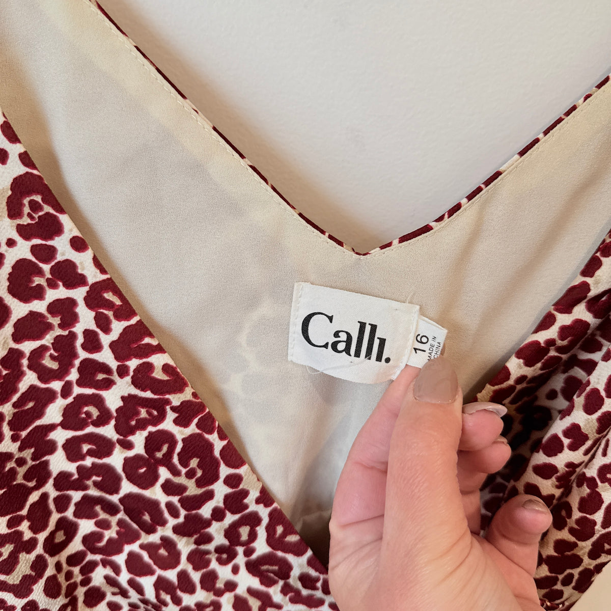 Calli Burgundy Leopard Print Wrap Dress Size 16