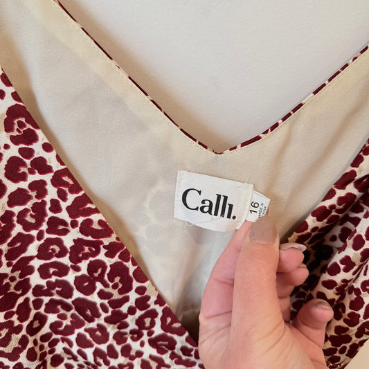 Calli Burgundy Leopard Print Wrap Dress Size 16