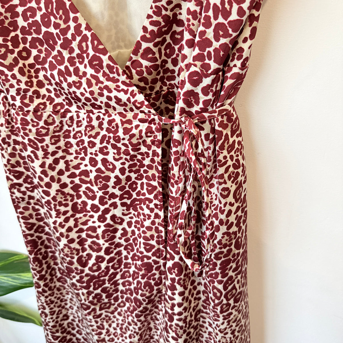 Calli Burgundy Leopard Print Wrap Dress Size 16