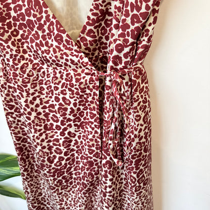 Calli Burgundy Leopard Print Wrap Dress Size 16