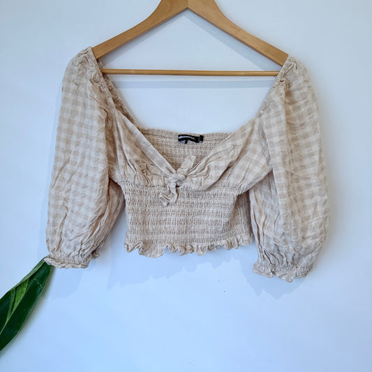 All About Eve Beige Gingham Shirred Crop Top Size 12
