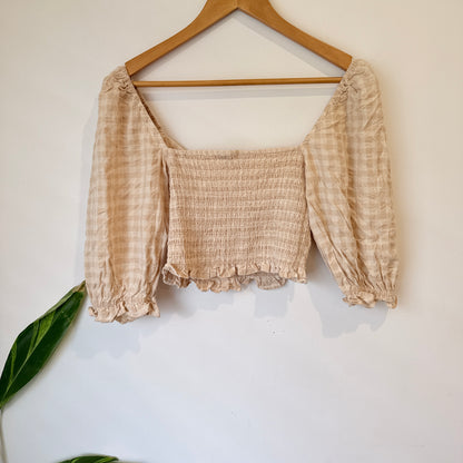 All About Eve Beige Gingham Shirred Crop Top Size 12