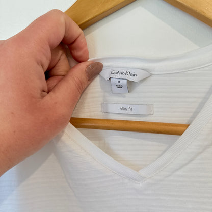 Calvin Klein White V Neck T-Shirt Size M