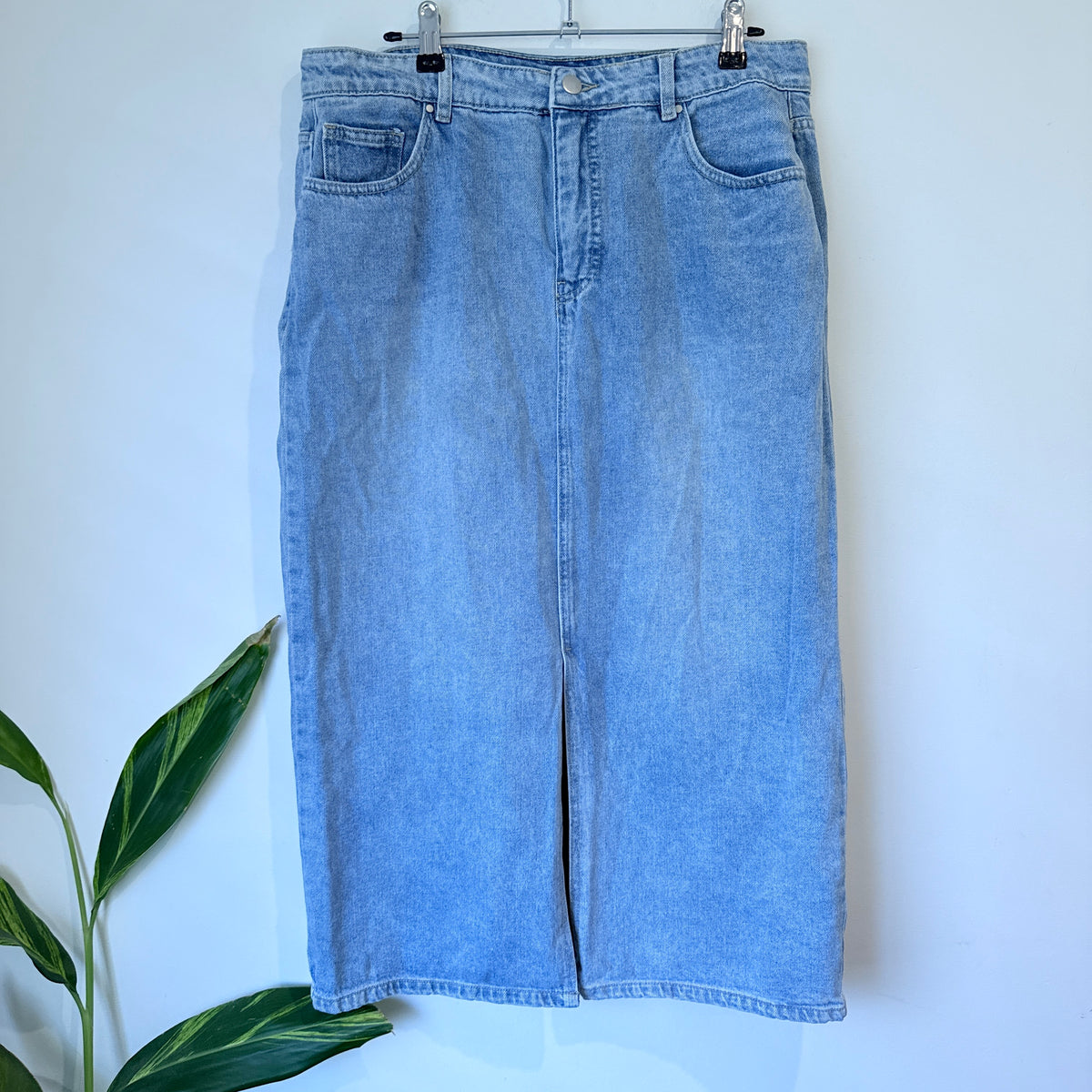 Light Blue Denim Skirt with Front Split - 87cm waist