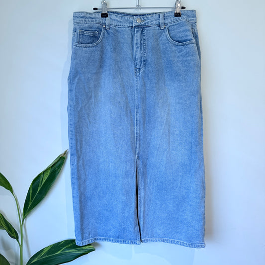 Light Blue Denim Skirt with Front Split - 87cm waist