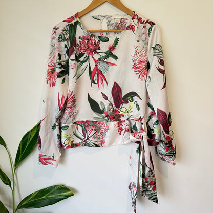 H&M Tropical Floral Print Wrap Top Size 8