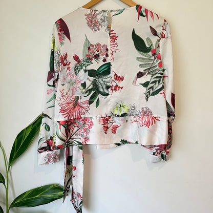 H&M Tropical Floral Print Wrap Top Size 8