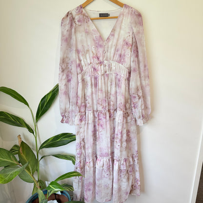 Mirrou Lilac Floral Tiered Midi Dress Size 12