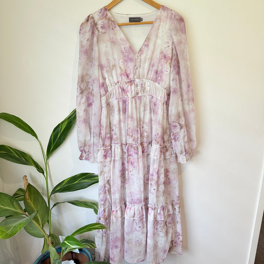 Mirrou Lilac Floral Tiered Midi Dress Size 12