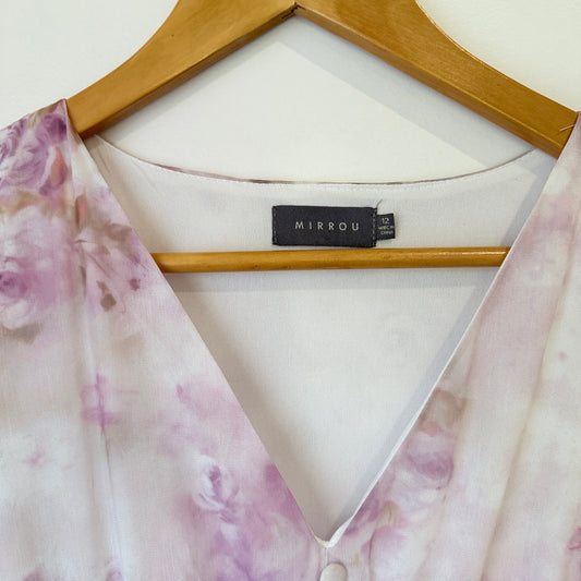 Mirrou Lilac Floral Tiered Midi Dress Size 12