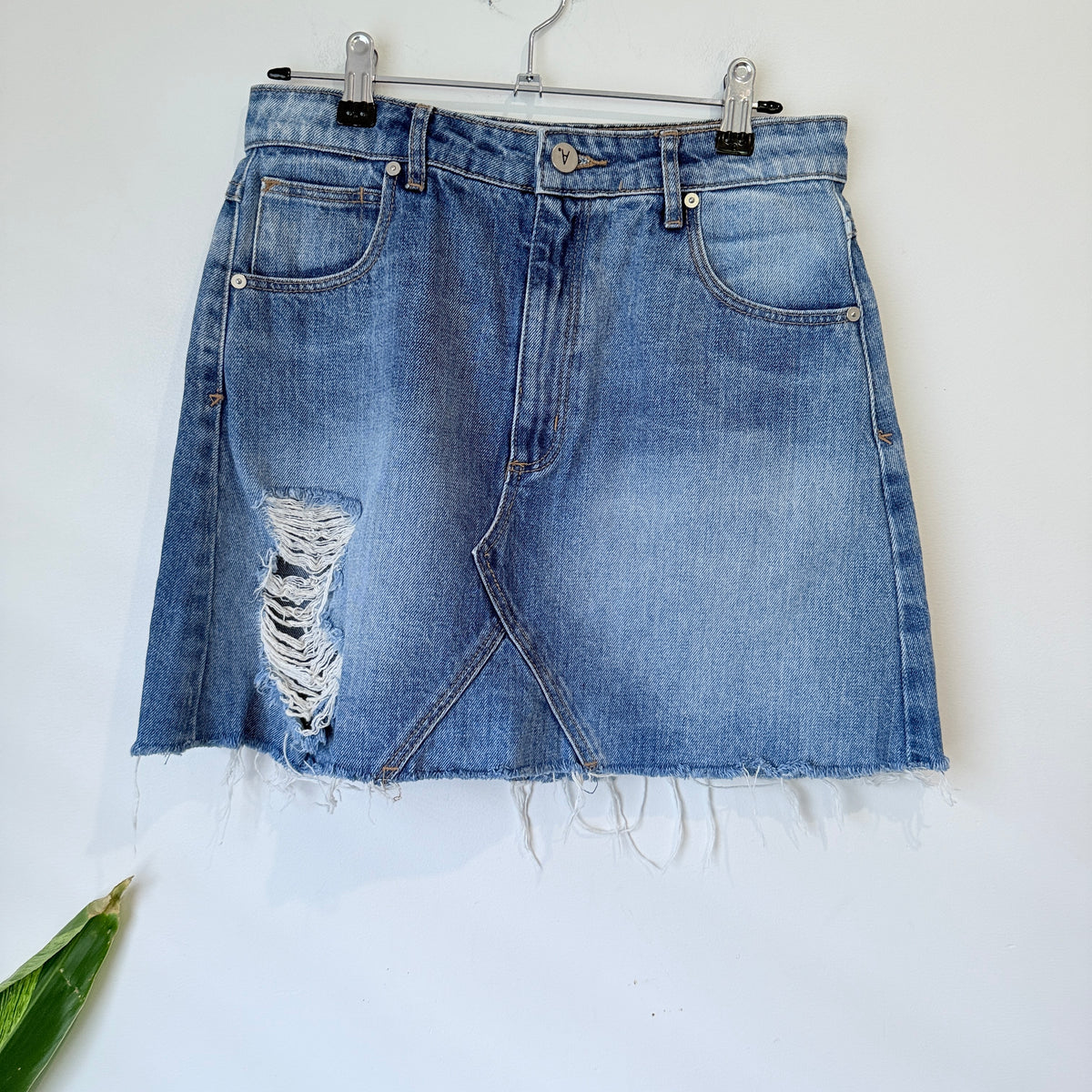 Abrand Jeans Blue Denim Distressed A-Line Skirt Size 10