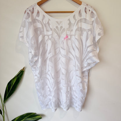River Island White Burnout Lace Top Size S
