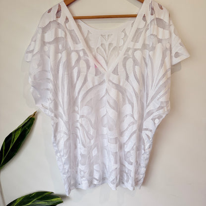 River Island White Burnout Lace Top Size S