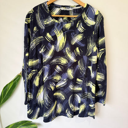 Virtuelle Navy and Yellow Brushstroke Print Top Size S (61cm u/arm)